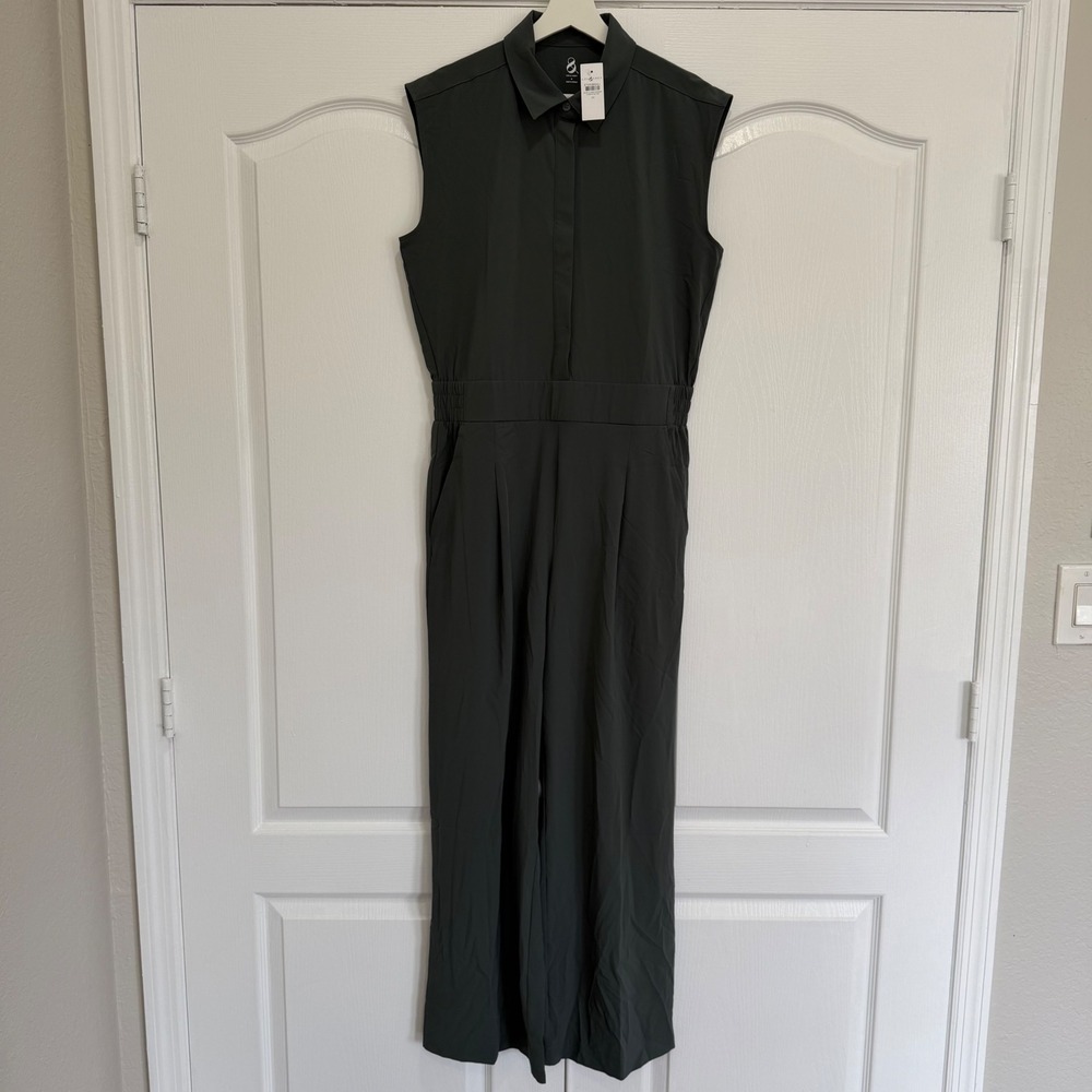 Lou & Grey Womens Wanderweave Utility Jumpsuit Sleeveless Dark Green Size M